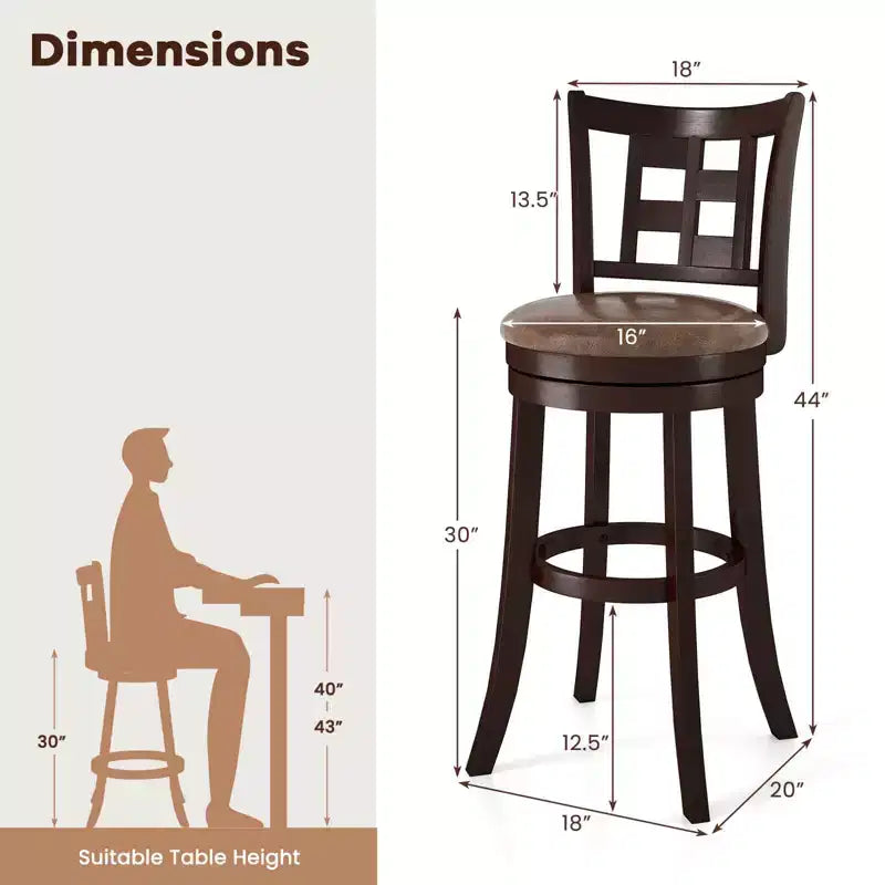 Costway Set of 2/4 Bar Stools 30 Swivel Bar Chairs with Footrest, Lattice Backrest