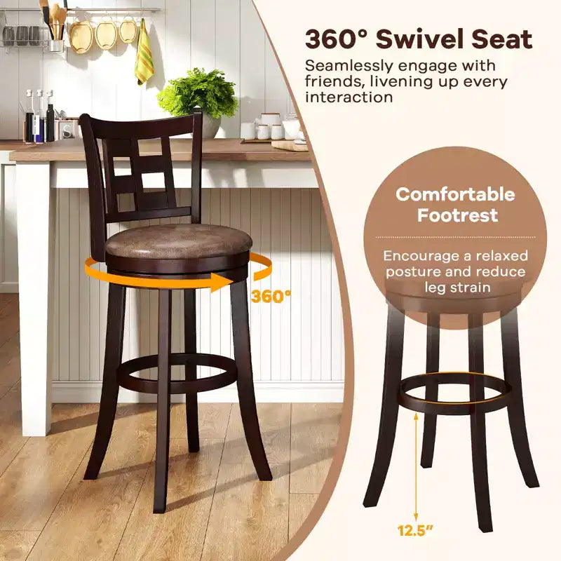 Costway Set of 2/4 Bar Stools 30 Swivel Bar Chairs with Footrest, Lattice Backrest