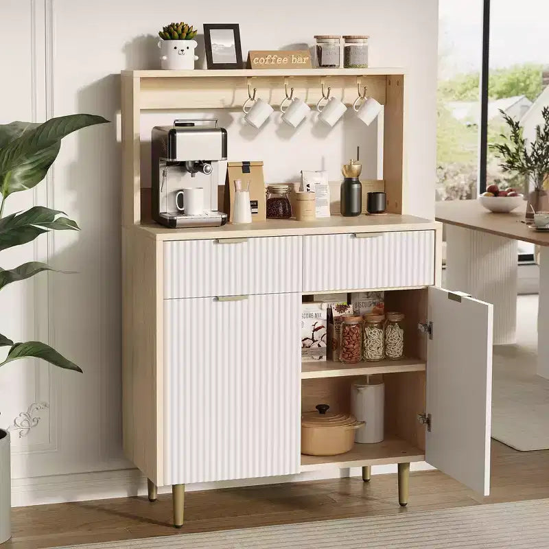 2-Door Sideboard Buffet Cabinet with 2 Drawers Wood Storage Cabinet for Dining Room Kitchen and Living Room Coffee Bar Console Table