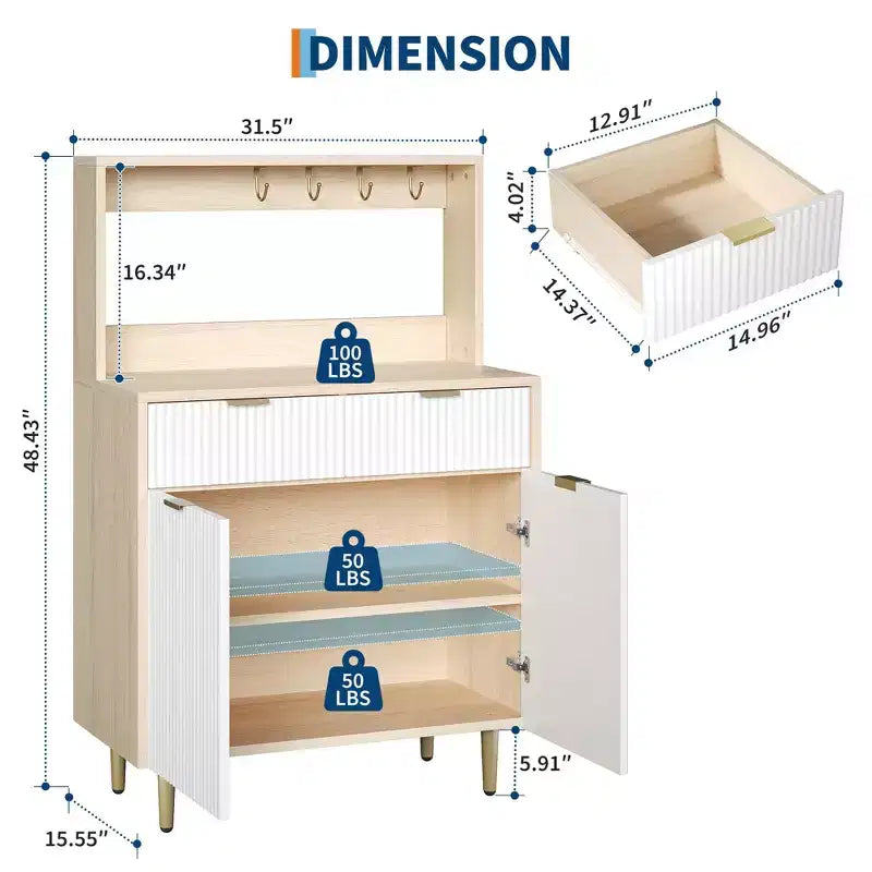 2-Door Sideboard Buffet Cabinet with 2 Drawers Wood Storage Cabinet for Dining Room Kitchen and Living Room Coffee Bar Console Table