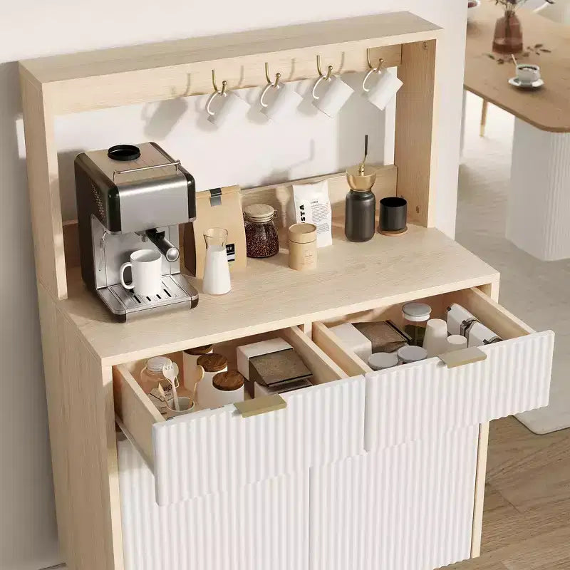 2-Door Sideboard Buffet Cabinet with 2 Drawers Wood Storage Cabinet for Dining Room Kitchen and Living Room Coffee Bar Console Table