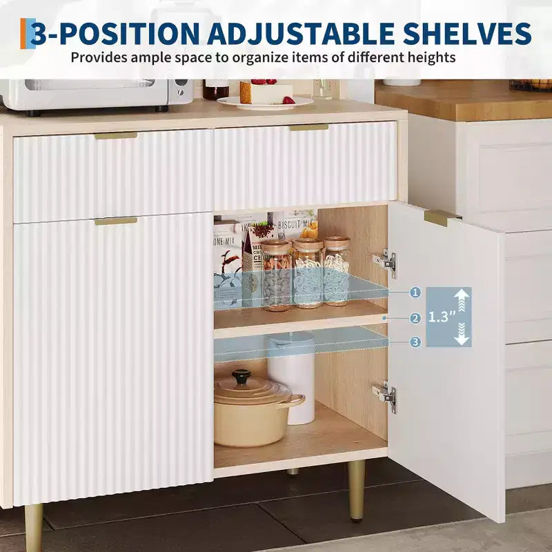 2-Door Sideboard Buffet Cabinet with 2 Drawers Wood Storage Cabinet for Dining Room Kitchen and Living Room Coffee Bar Console Table