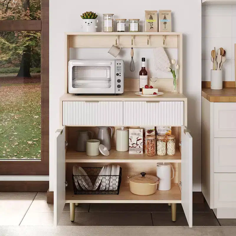 2-Door Sideboard Buffet Cabinet with 2 Drawers Wood Storage Cabinet for Dining Room Kitchen and Living Room Coffee Bar Console Table