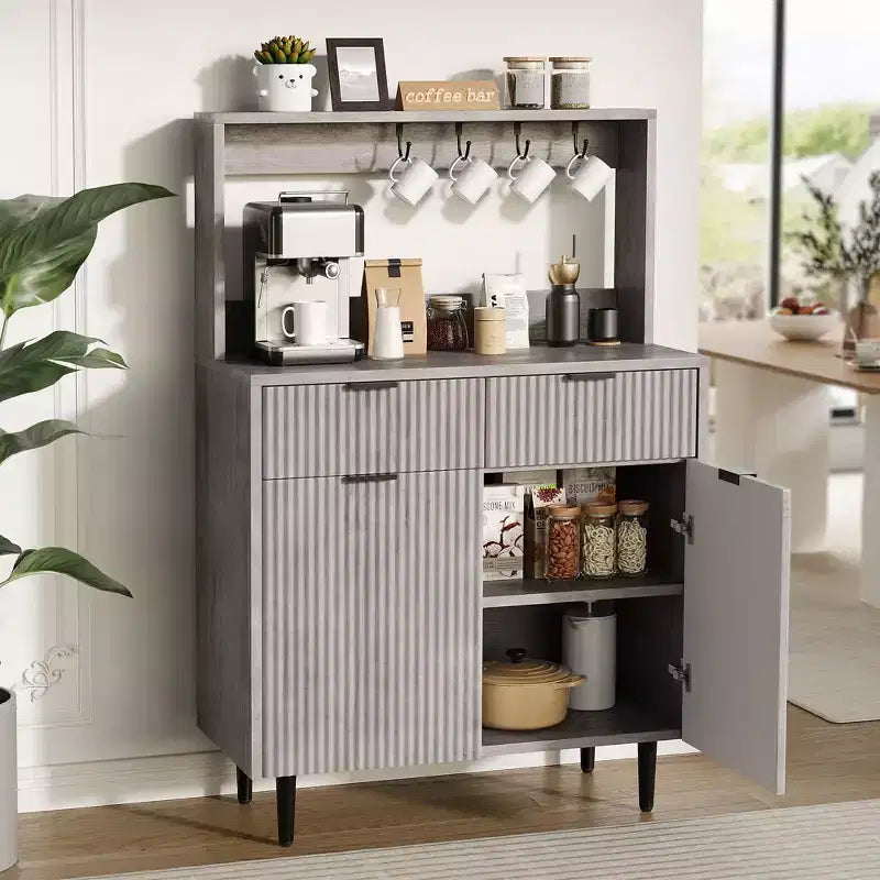 2-Door Sideboard Buffet Cabinet with 2 Drawers Wood Storage Cabinet for Dining Room Kitchen and Living Room Coffee Bar Console Table