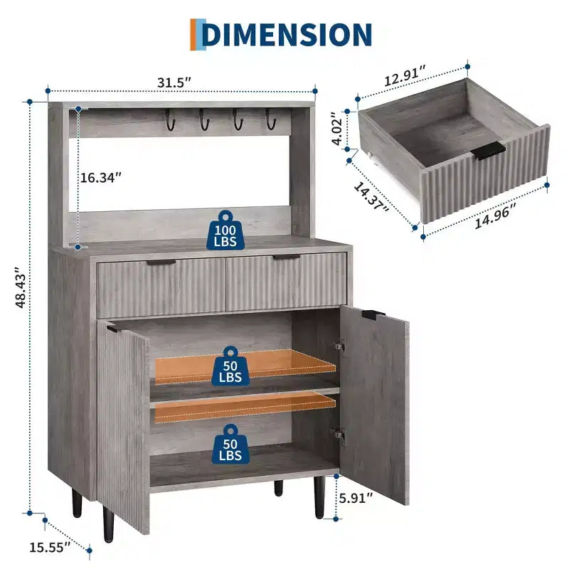 2-Door Sideboard Buffet Cabinet with 2 Drawers Wood Storage Cabinet for Dining Room Kitchen and Living Room Coffee Bar Console Table