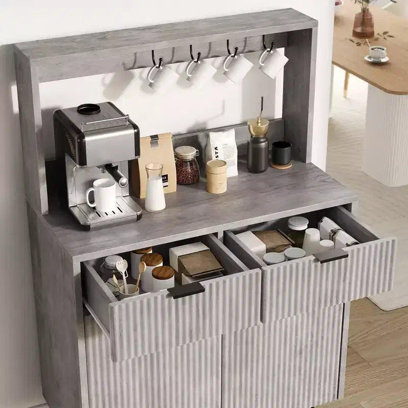 2-Door Sideboard Buffet Cabinet with 2 Drawers Wood Storage Cabinet for Dining Room Kitchen and Living Room Coffee Bar Console Table