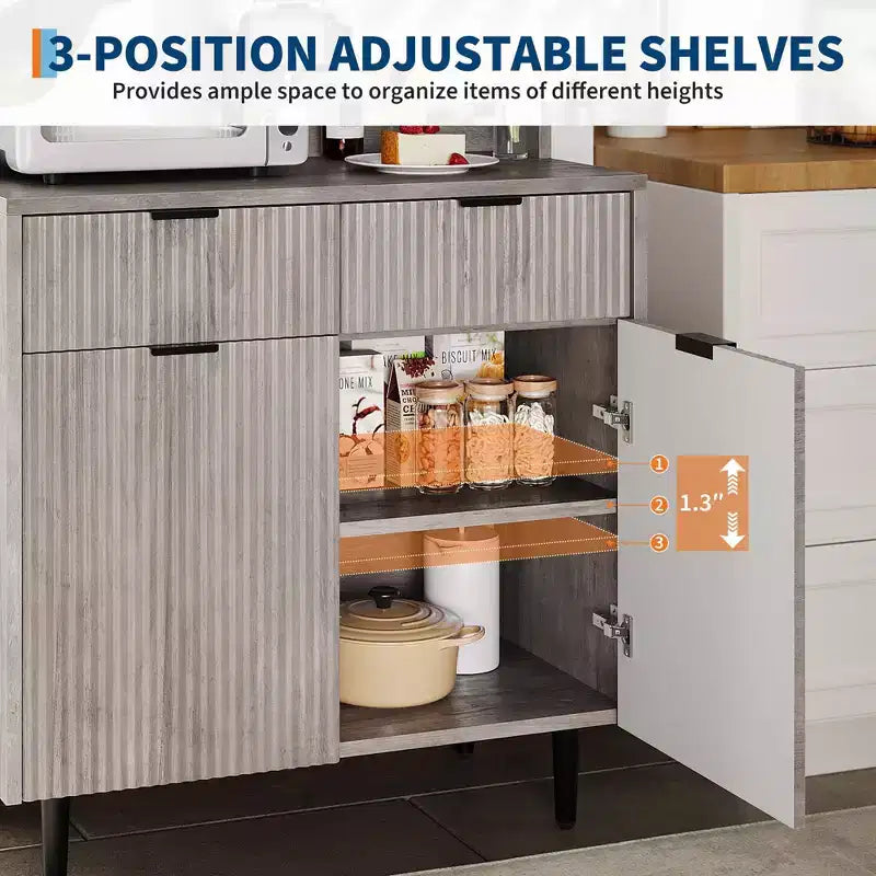 2-Door Sideboard Buffet Cabinet with 2 Drawers Wood Storage Cabinet for Dining Room Kitchen and Living Room Coffee Bar Console Table