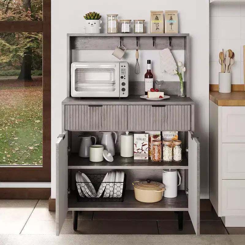 2-Door Sideboard Buffet Cabinet with 2 Drawers Wood Storage Cabinet for Dining Room Kitchen and Living Room Coffee Bar Console Table