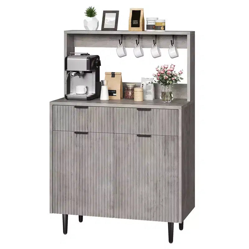 2-Door Sideboard Buffet Cabinet with 2 Drawers Wood Storage Cabinet for Dining Room Kitchen and Living Room Coffee Bar Console Table