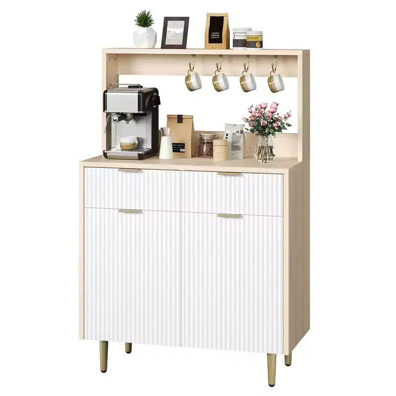 2-Door Sideboard Buffet Cabinet with 2 Drawers Wood Storage Cabinet for Dining Room Kitchen and Living Room Coffee Bar Console Table
