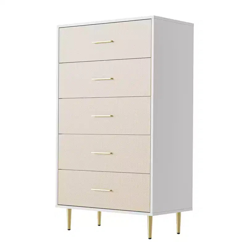 Modern White Nightstand for Bedroom, 5 Drawer Dresser, Small Bedside Table Night Stand, Wooden Nightstand with Drawers for Bedroom, Living Room