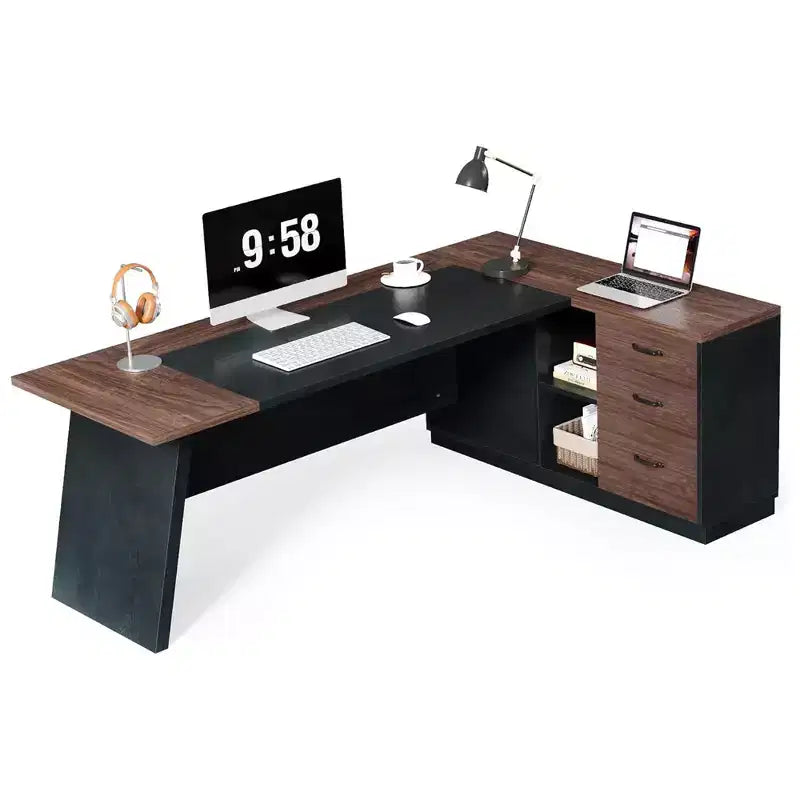 MAYEERTY L-Shaped Desk with Mobile Filing Cabinet, Heavy-Duty Metal Frame & 1.2-Inch Compressed Board