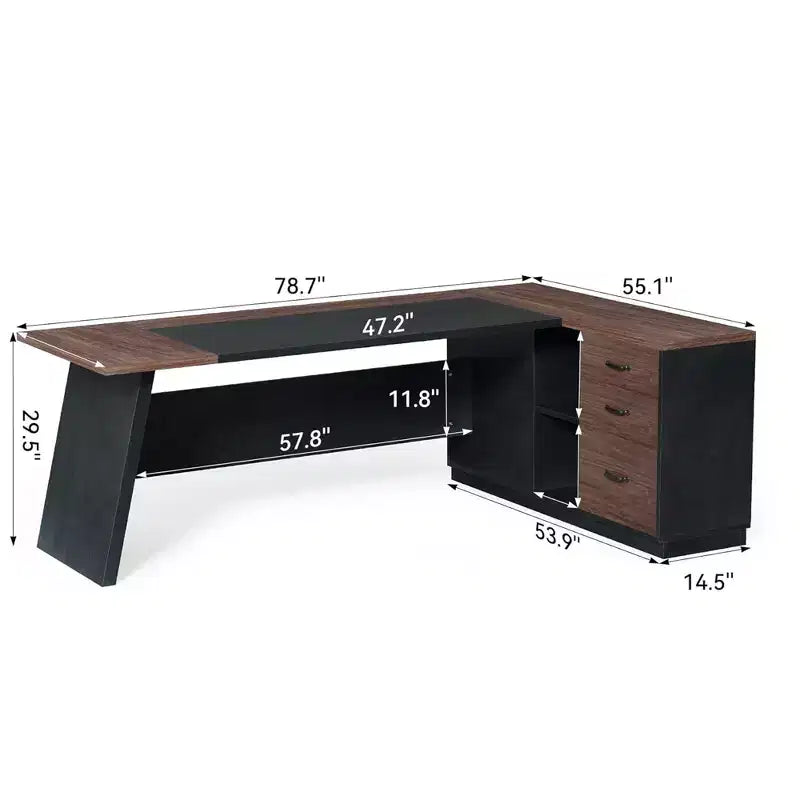 MAYEERTY L-Shaped Desk with Mobile Filing Cabinet, Heavy-Duty Metal Frame & 1.2-Inch Compressed Board