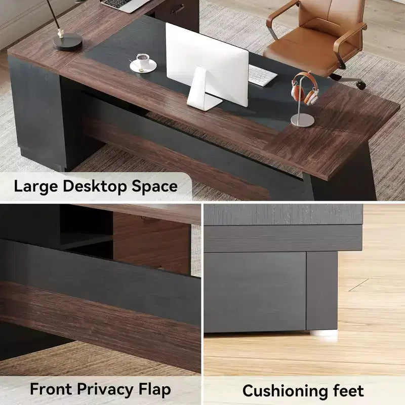 MAYEERTY L-Shaped Desk with Mobile Filing Cabinet, Heavy-Duty Metal Frame & 1.2-Inch Compressed Board