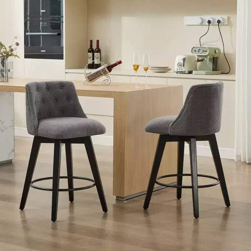 Lot de 2 tabourets de bar pivotants, tabourets de comptoir rembourrés en lin avec dossier capitonné, tabourets de pub pour chaise de salle à manger, blanc/gris foncé-Modernluxe