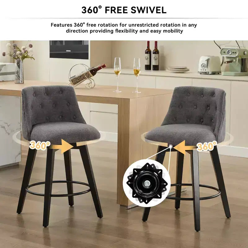 Lot de 2 tabourets de bar pivotants, tabourets de comptoir rembourrés en lin avec dossier capitonné, tabourets de pub pour chaise de salle à manger, blanc/gris foncé-Modernluxe