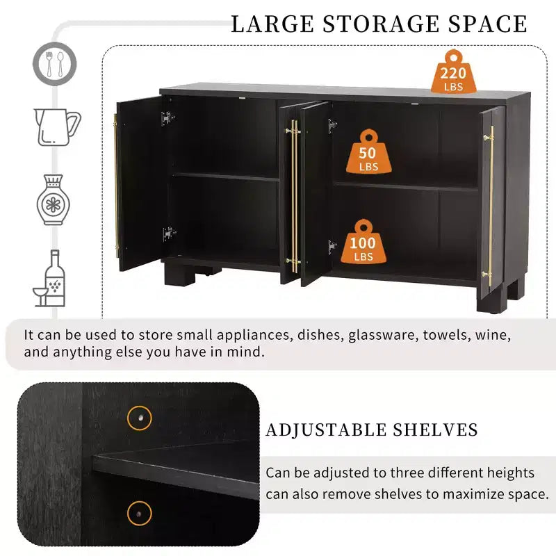Merax Elegant Sideboard Buffet Cabinet with Adjustable Shelves & Gold Handles