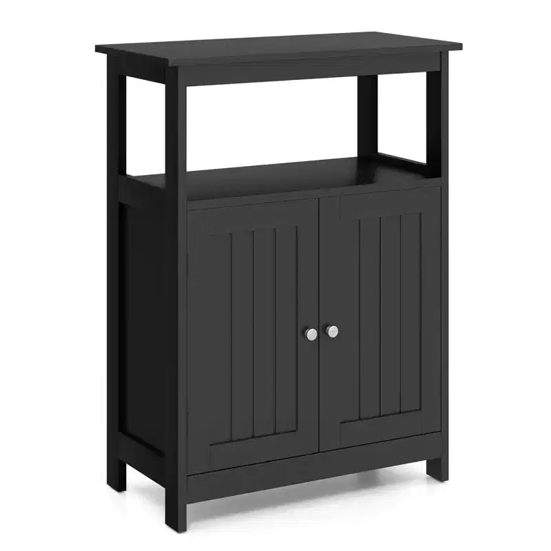 Costway Bathroom Floor Cabinet Freestanding Storage Organizer with 2 Doors Open Compartment Black/White