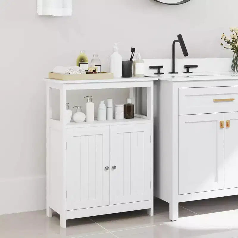 Costway Bathroom Floor Cabinet Freestanding Storage Organizer with 2 Doors Open Compartment Black/White