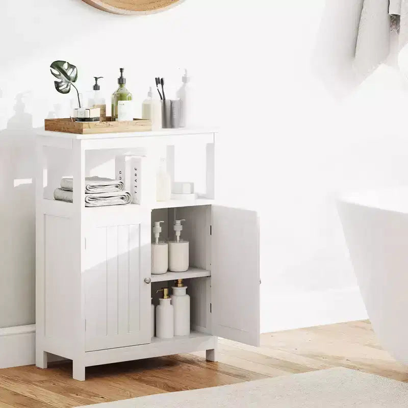 Costway Bathroom Floor Cabinet Freestanding Storage Organizer with 2 Doors Open Compartment Black/White