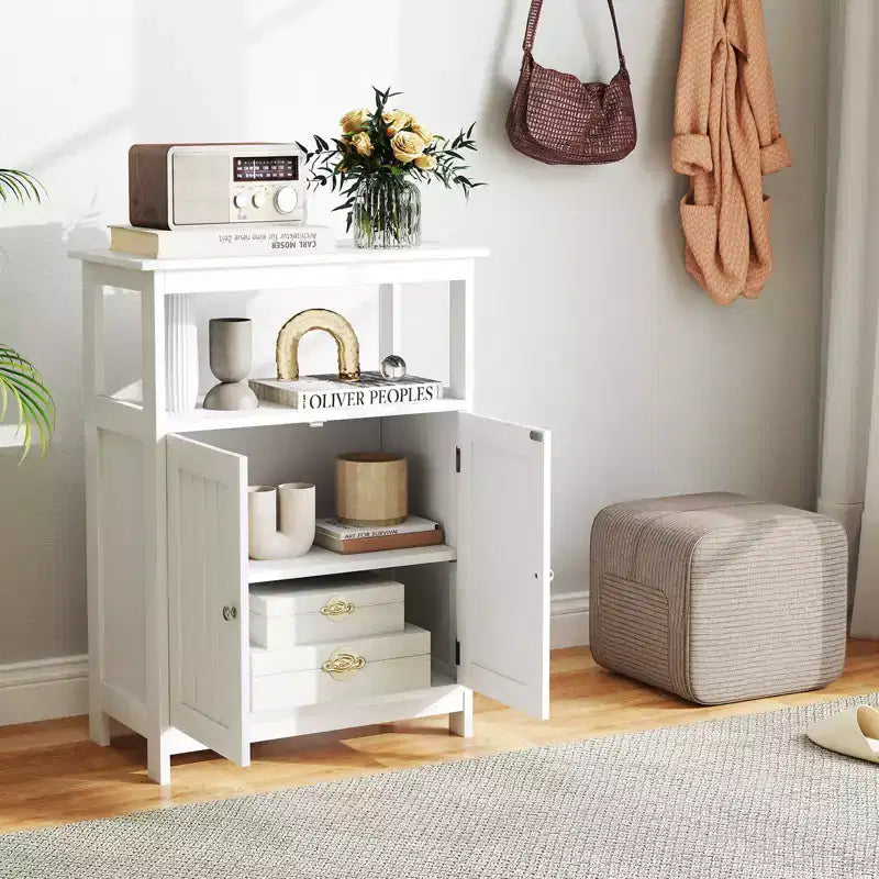 Costway Bathroom Floor Cabinet Freestanding Storage Organizer with 2 Doors Open Compartment Black/White