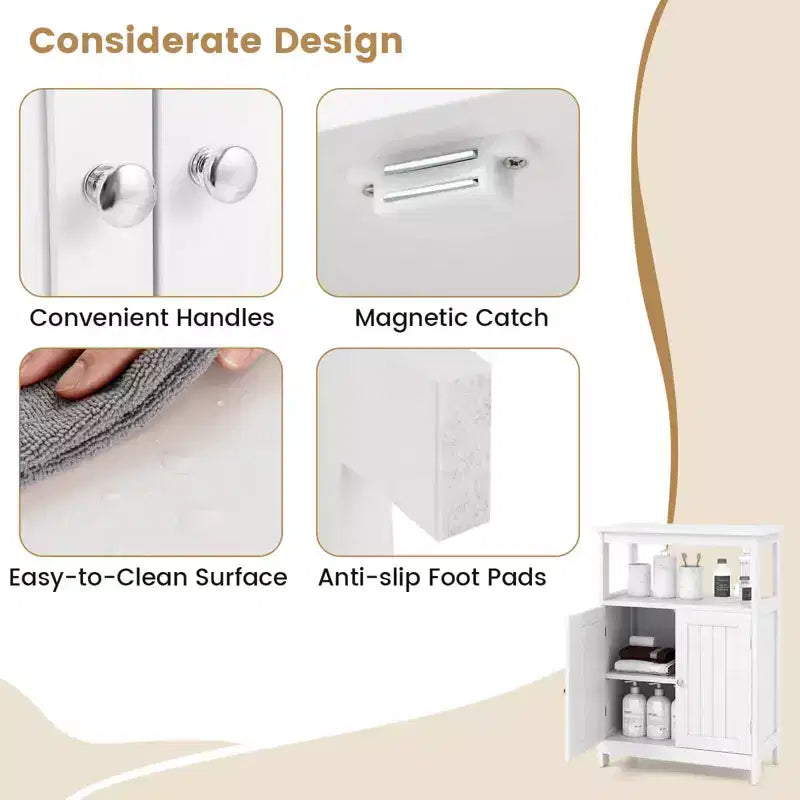 Costway Bathroom Floor Cabinet Freestanding Storage Organizer with 2 Doors Open Compartment Black/White