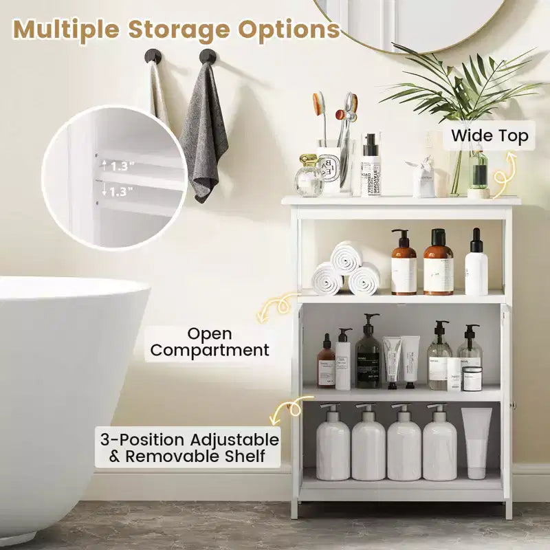 Costway Bathroom Floor Cabinet Freestanding Storage Organizer with 2 Doors Open Compartment Black/White