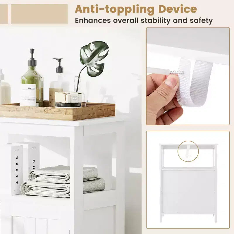 Costway Bathroom Floor Cabinet Freestanding Storage Organizer with 2 Doors Open Compartment Black/White