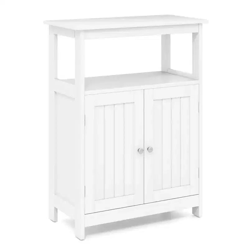 Costway Bathroom Floor Cabinet Freestanding Storage Organizer with 2 Doors Open Compartment Black/White