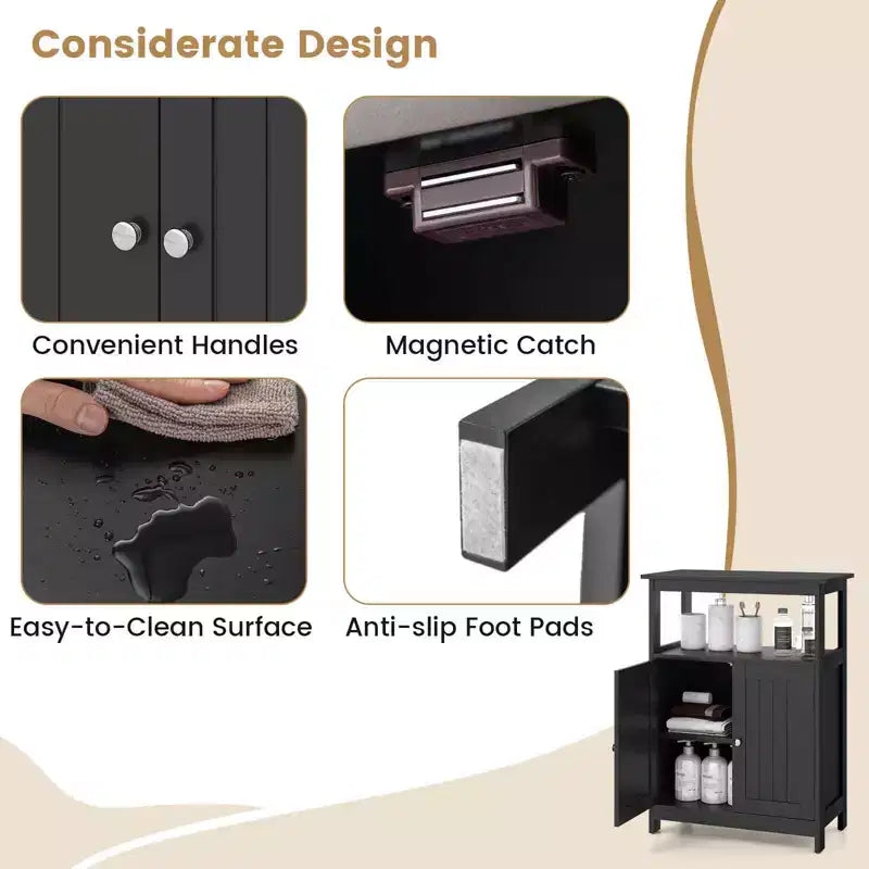 Costway Bathroom Floor Cabinet Freestanding Storage Organizer with 2 Doors Open Compartment Black/White