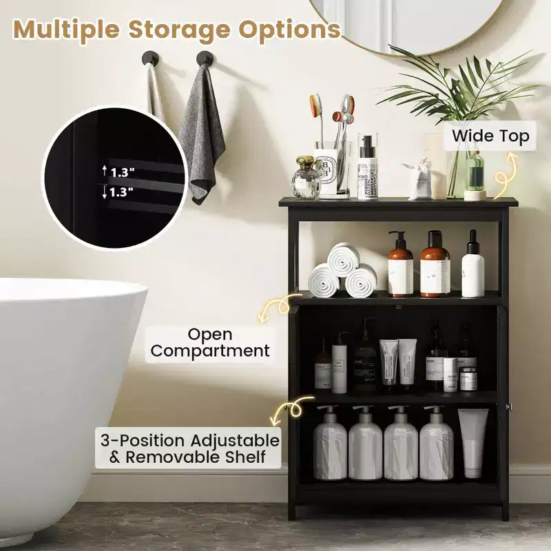 Costway Bathroom Floor Cabinet Freestanding Storage Organizer with 2 Doors Open Compartment Black/White