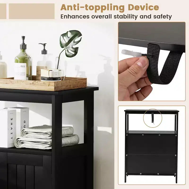 Costway Bathroom Floor Cabinet Freestanding Storage Organizer with 2 Doors Open Compartment Black/White