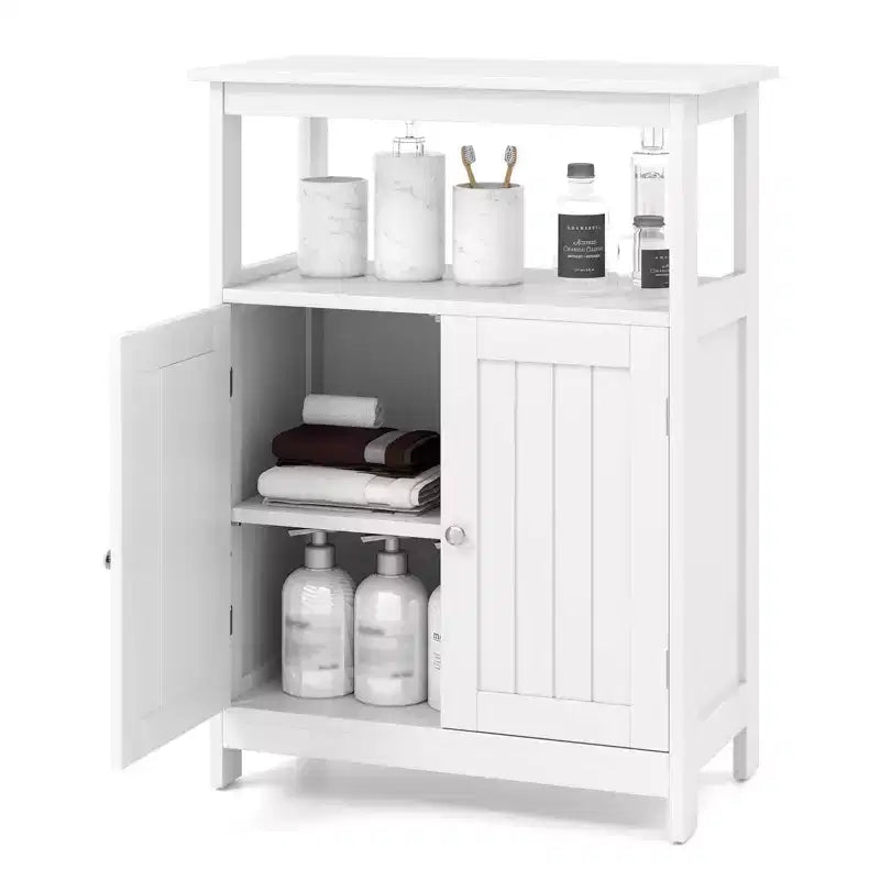 Costway Bathroom Floor Cabinet Freestanding Storage Organizer with 2 Doors Open Compartment Black/White