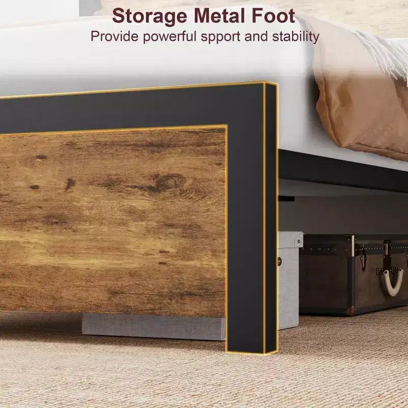 Platform Bed Frame with Headboard & 4 Storage Drawers, Sturdy Quiet Metal Platform Bed Frame