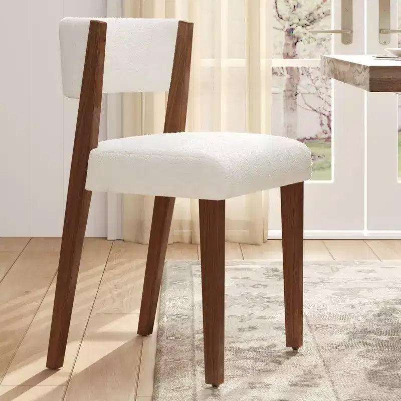 AMERLIFE Upholstered Dining Chairs, Mid-Century Modern Fabric Chairs with Curved Backrest and Pine Wood Legs