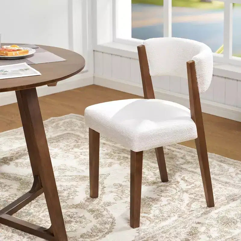 AMERLIFE Upholstered Dining Chairs, Mid-Century Modern Fabric Chairs with Curved Backrest and Pine Wood Legs