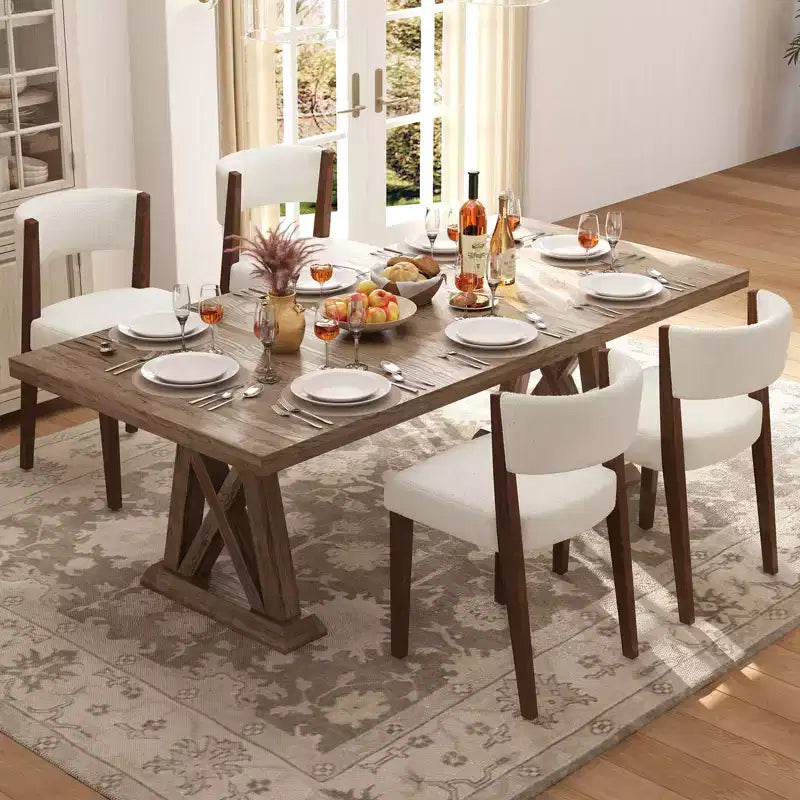AMERLIFE Upholstered Dining Chairs, Mid-Century Modern Fabric Chairs with Curved Backrest and Pine Wood Legs