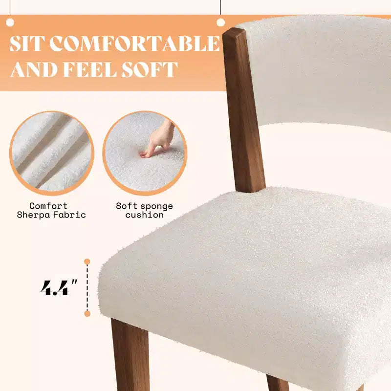 AMERLIFE Upholstered Dining Chairs, Mid-Century Modern Fabric Chairs with Curved Backrest and Pine Wood Legs