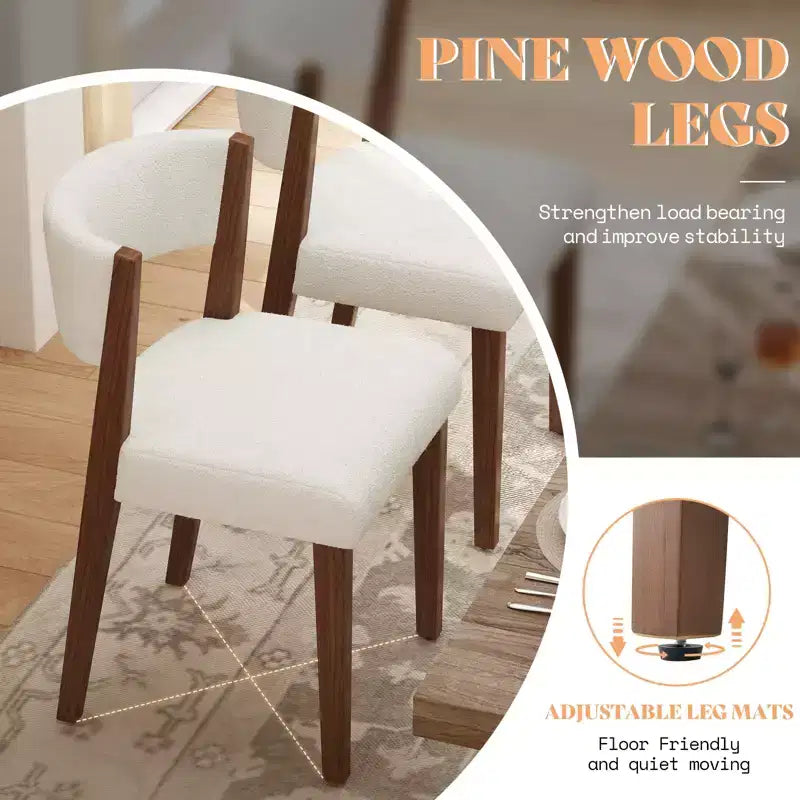 AMERLIFE Upholstered Dining Chairs, Mid-Century Modern Fabric Chairs with Curved Backrest and Pine Wood Legs
