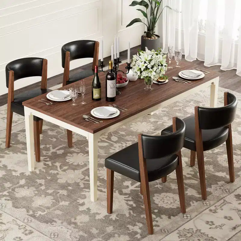 AMERLIFE Upholstered Dining Chairs, Mid-Century Modern Fabric Chairs with Curved Backrest and Pine Wood Legs