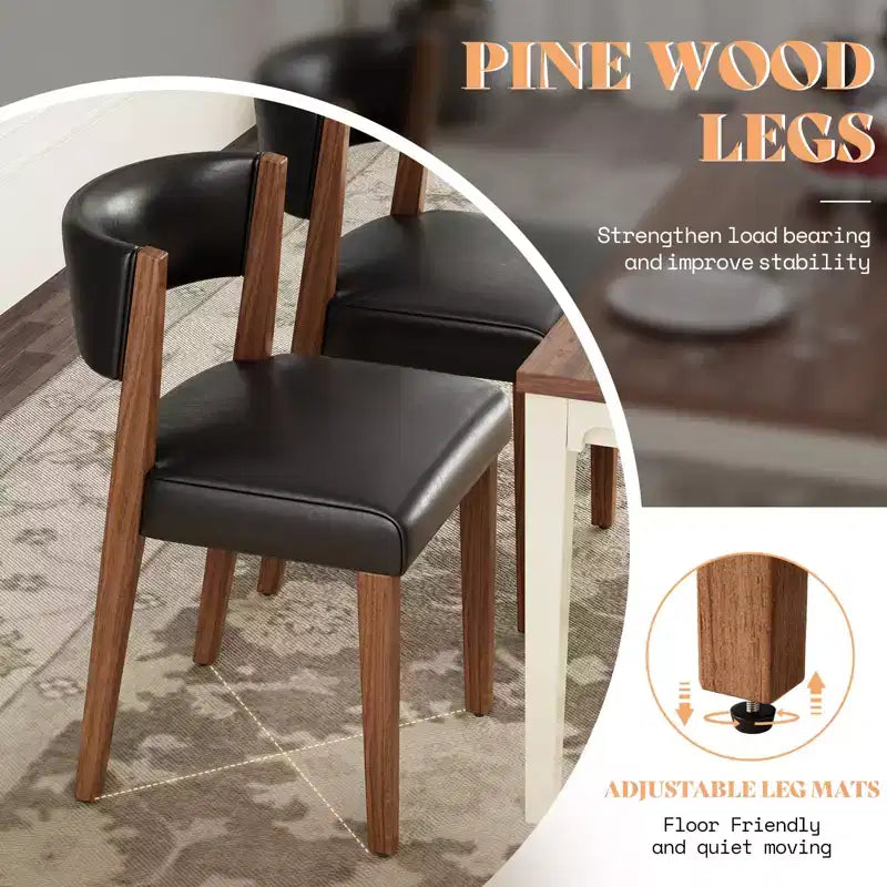 AMERLIFE Upholstered Dining Chairs, Mid-Century Modern Fabric Chairs with Curved Backrest and Pine Wood Legs