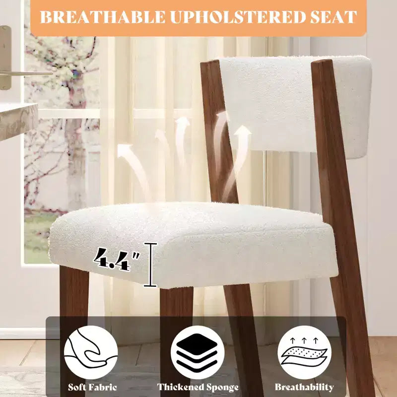 AMERLIFE Upholstered Dining Chairs, Mid-Century Modern Fabric Chairs with Curved Backrest and Pine Wood Legs