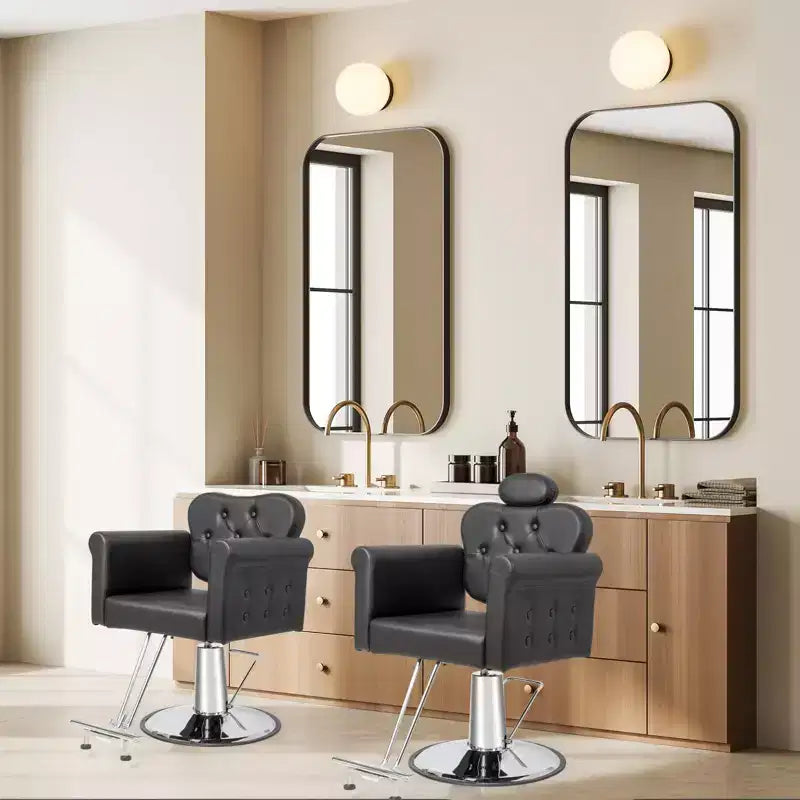 Karl Home Black Gold Heavy Duty Hydraulic Reclining Hair Stylist Salon Chair with Headrest
