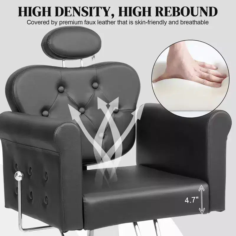 Karl Home Black Gold Heavy Duty Hydraulic Reclining Hair Stylist Salon Chair with Headrest