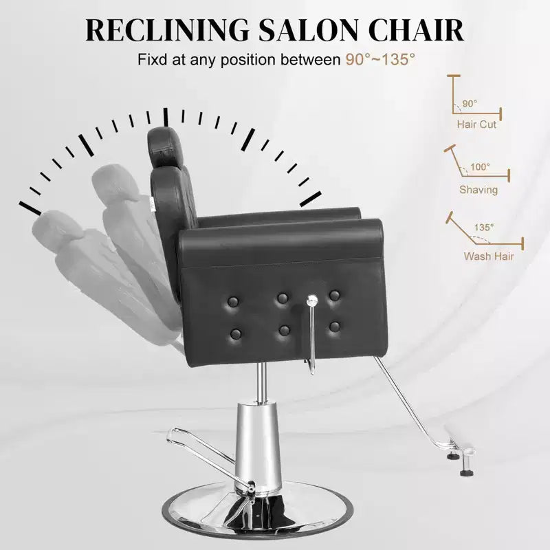 Karl Home Black Gold Heavy Duty Hydraulic Reclining Hair Stylist Salon Chair with Headrest