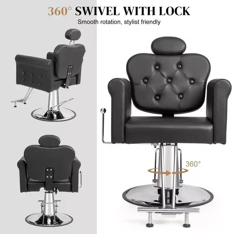 Karl Home Black Gold Heavy Duty Hydraulic Reclining Hair Stylist Salon Chair with Headrest