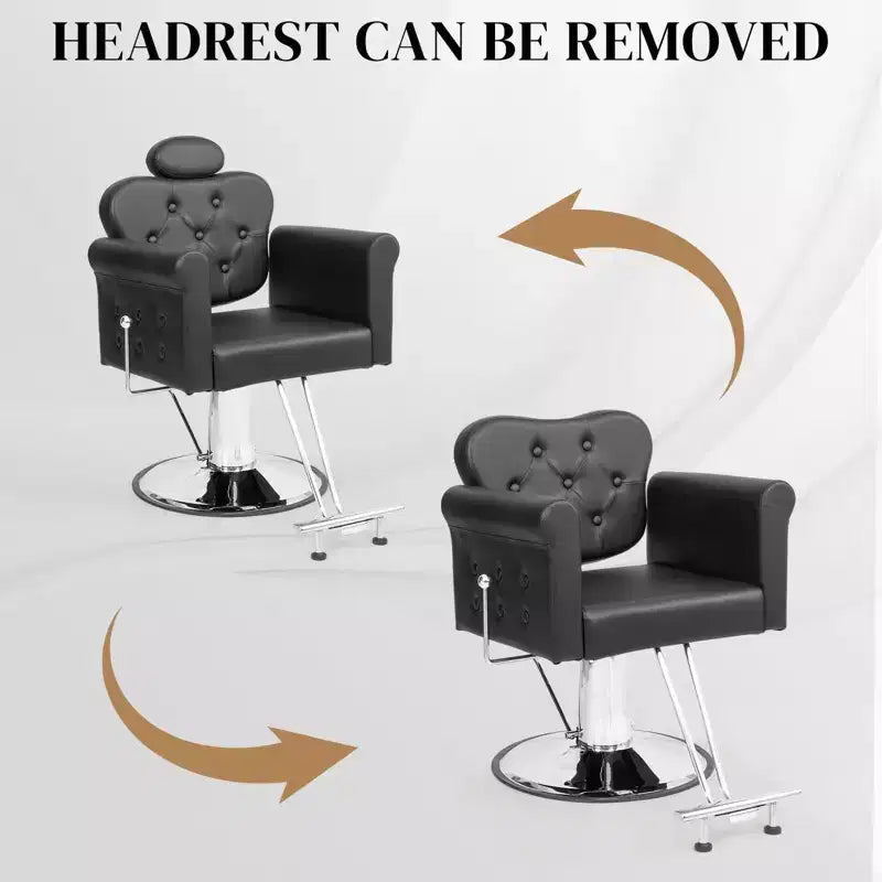 Karl Home Black Gold Heavy Duty Hydraulic Reclining Hair Stylist Salon Chair with Headrest