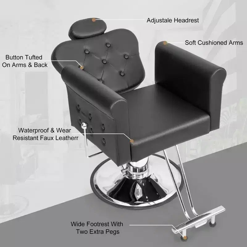 Karl Home Black Gold Heavy Duty Hydraulic Reclining Hair Stylist Salon Chair with Headrest