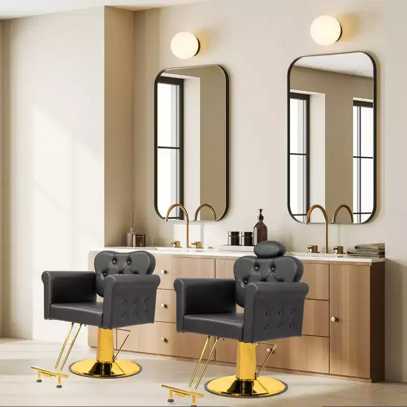 Karl Home Black Gold Heavy Duty Hydraulic Reclining Hair Stylist Salon Chair with Headrest
