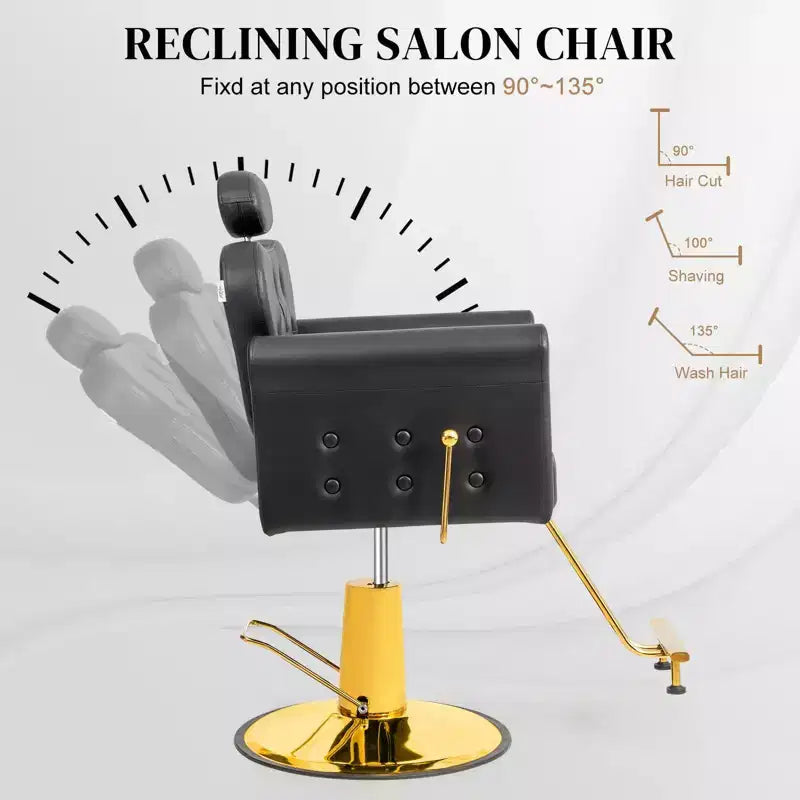 Karl Home Black Gold Heavy Duty Hydraulic Reclining Hair Stylist Salon Chair with Headrest